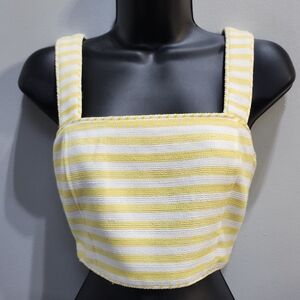 Christian Lacroix Yellow and White Fitted Crop Tank Top